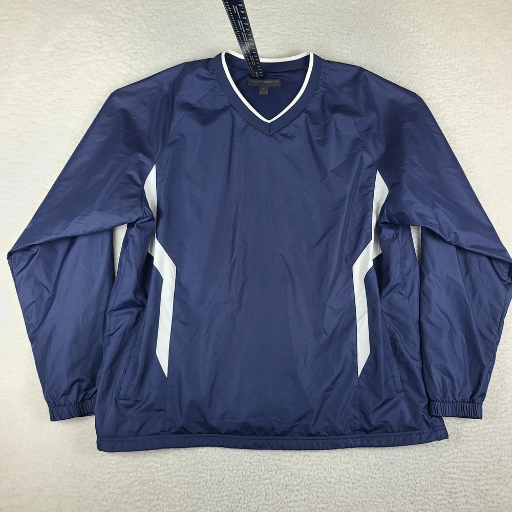 Under Armour Sweater Mens XL Blue Navy Solid V Neck Performance Sweatshirt Golf